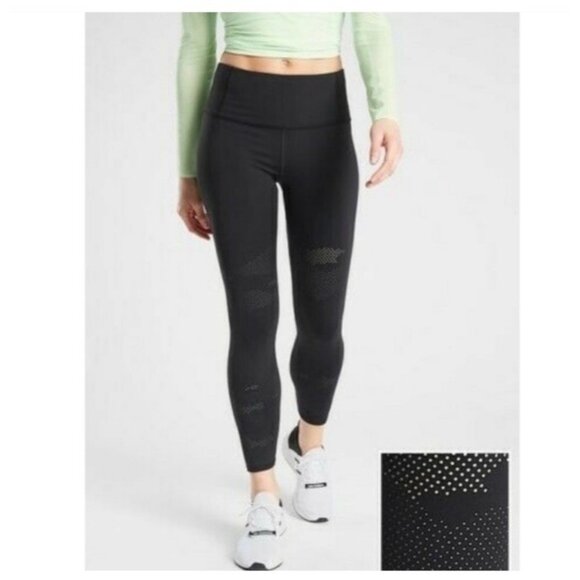 Athleta Leggings Size Small Persistence Laser Cut 7/8 Tight Black Workout - Picture 1 of 11